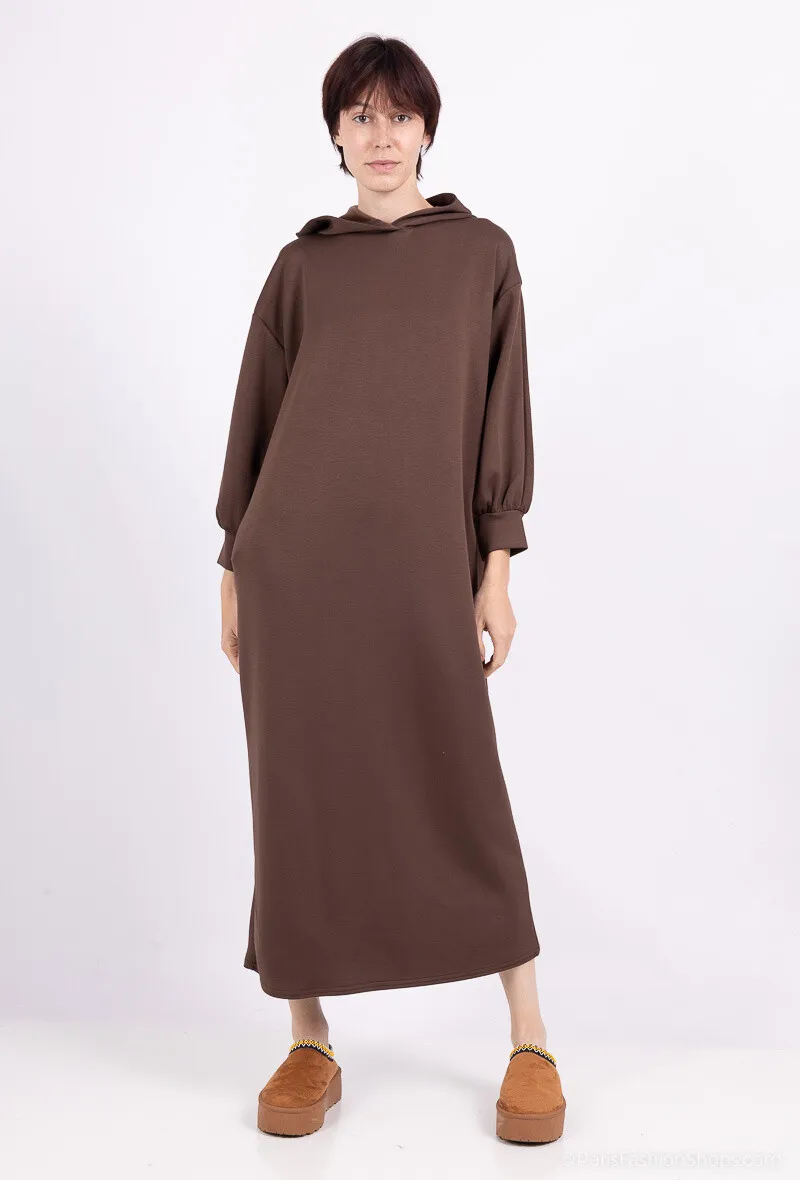 Abaya mit Kapuze, unsichtbare Tasche, Puffärmel, fließendes Material