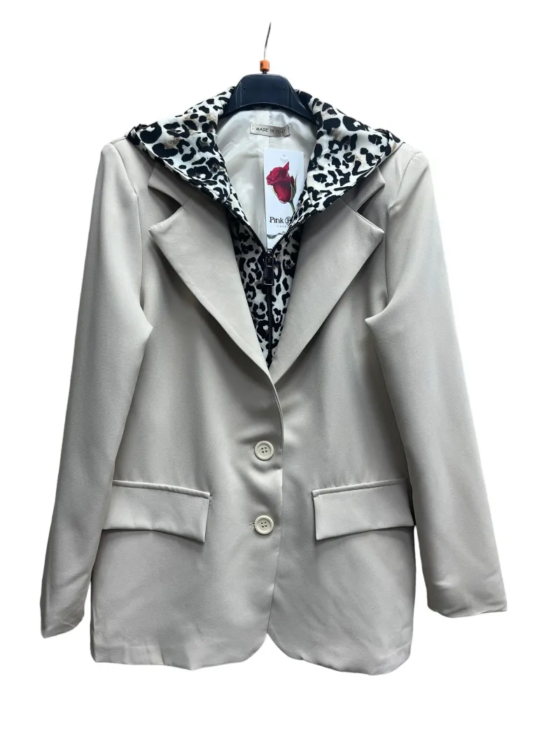 Blazerjacke mit Leopardenmuster und Kapuze