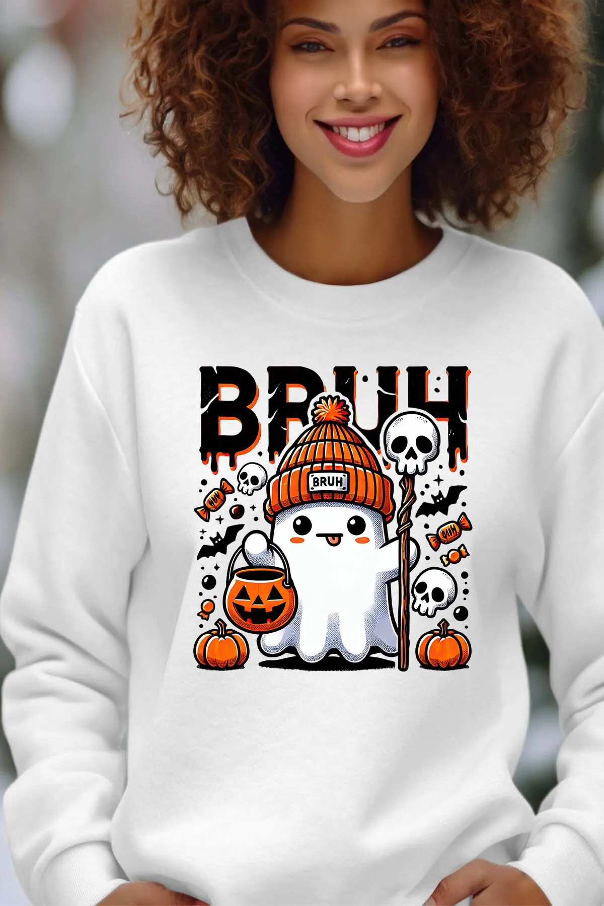 Bruh Halloween – Damen-Sweatshirt mit Rundhalsausschnitt