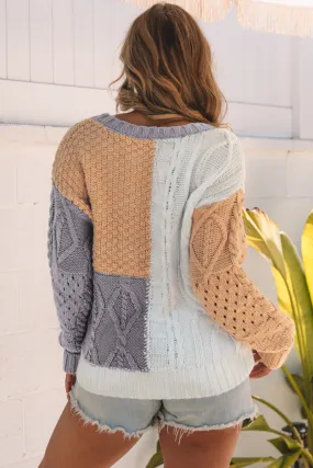 Colorblock Pullover Mit Gemischter Textur