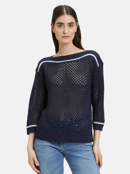 Damen Lochstrick-Pullover