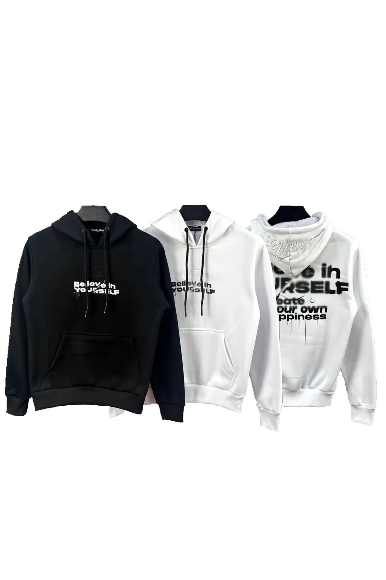 Einfarbiges Herren-Sweatshirt mit Kapuze und „BELIEVE IN YOURSELF“-Muster
