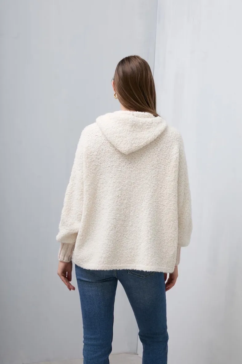 Fleece-Strickjacke, Kapuze, Reißverschluss