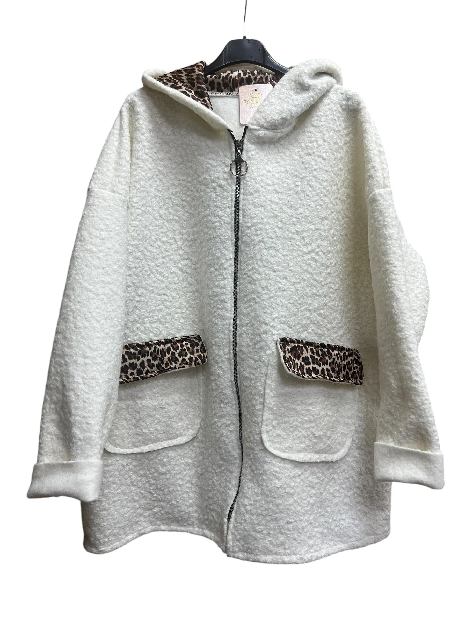 Frotteejacke mit Kapuze und Leopardendetails