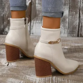 Heidi-Mode | Damen Stiefeletten mit Reißverschluss, spitze Kappe und Blockabsatz