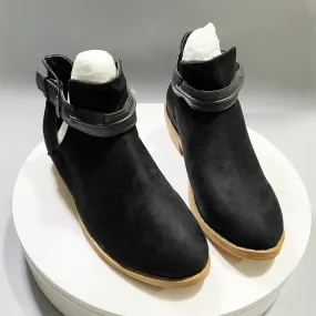 Heidi-Mode | Damen Stiefeletten mit verstellbarer Schnalle und spitzer Zehe, niedriger Absatz