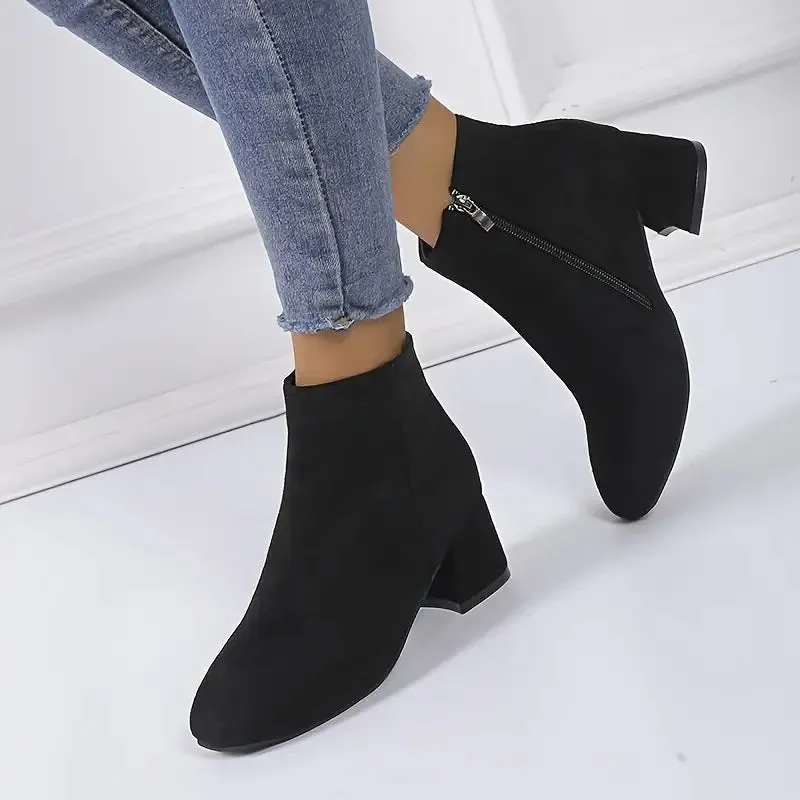 Heidi-Mode | Damenstiefel mit klobigem Absatz, lässige Stiefeletten mit seitlichem Reißverschluss