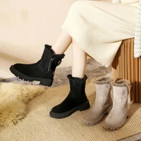 Heidi-Mode | Flache Stiefeletten mit Reißverschluss und veganem Fell für Frauen Bequeme Alltagskleidung für Frauen
