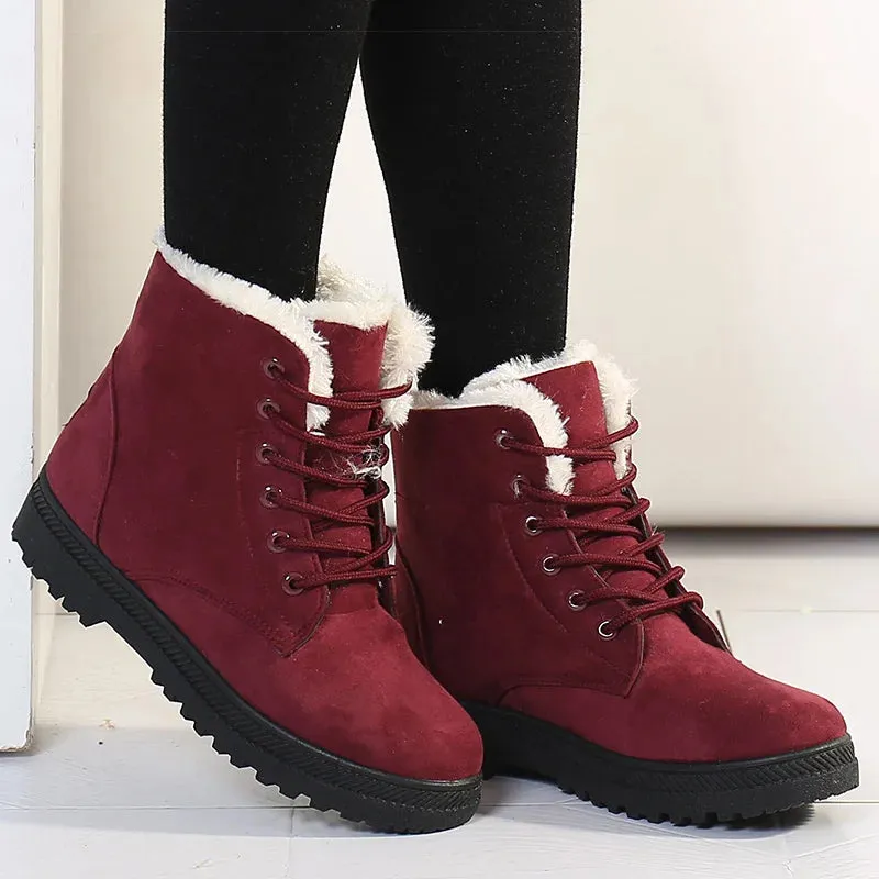 Heidi-Mode | Flache Wildleder-Stiefeletten mit Wolle für Frauen - Ideal für den Winter