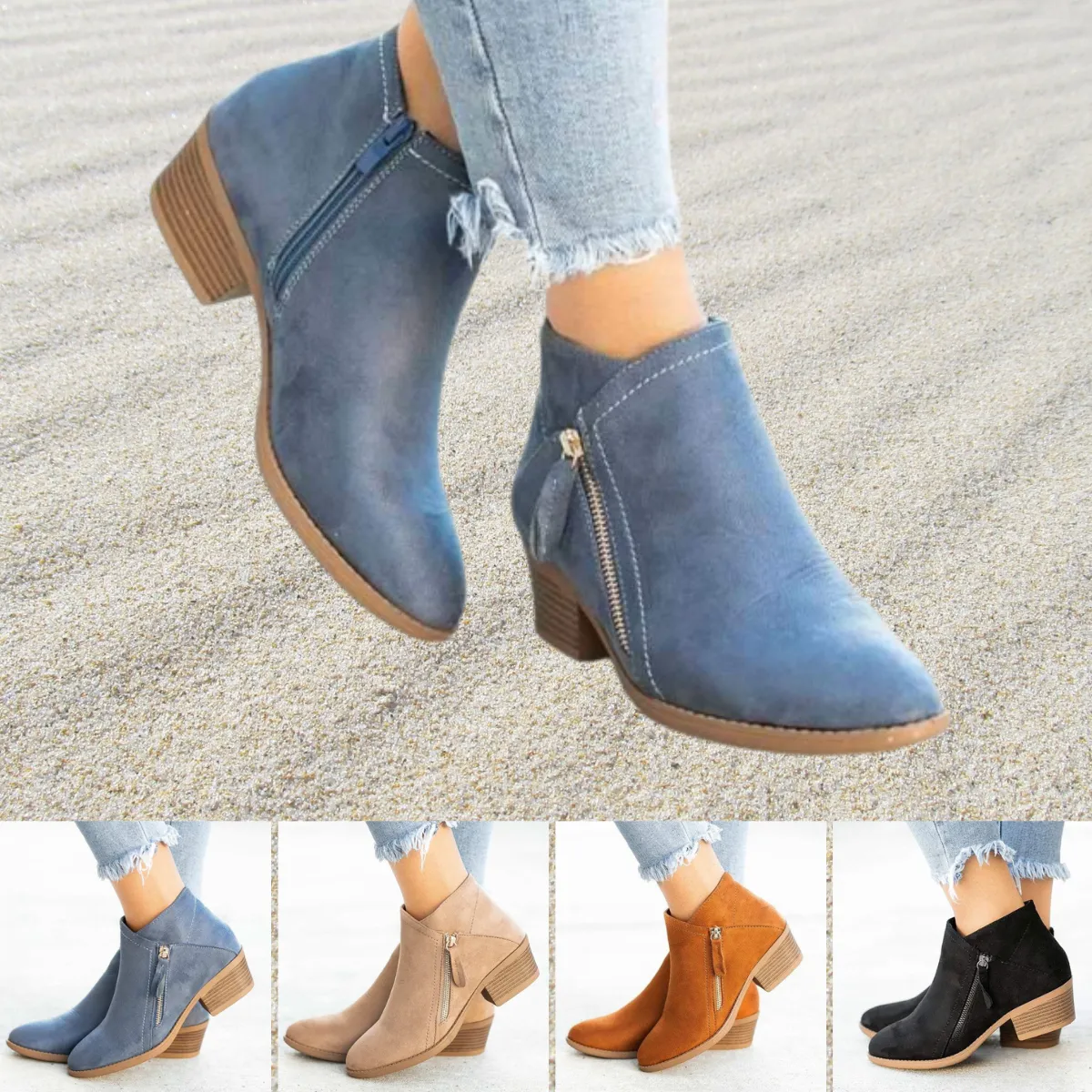 Heidi-Mode | Leder-Stiefeletten mit Reißverschluss und Absatz für Damen Perfekt für lässige Tage