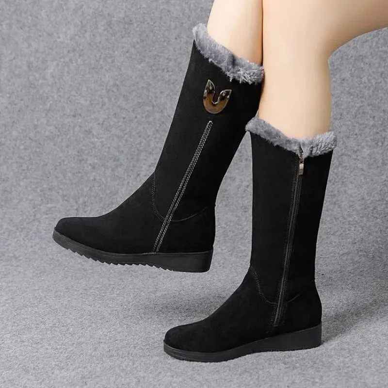 Heidi-Mode | Wildleder flache Stiefeletten mit Reißverschluss und Wolle für Frauen Perfekt für lässige Tage