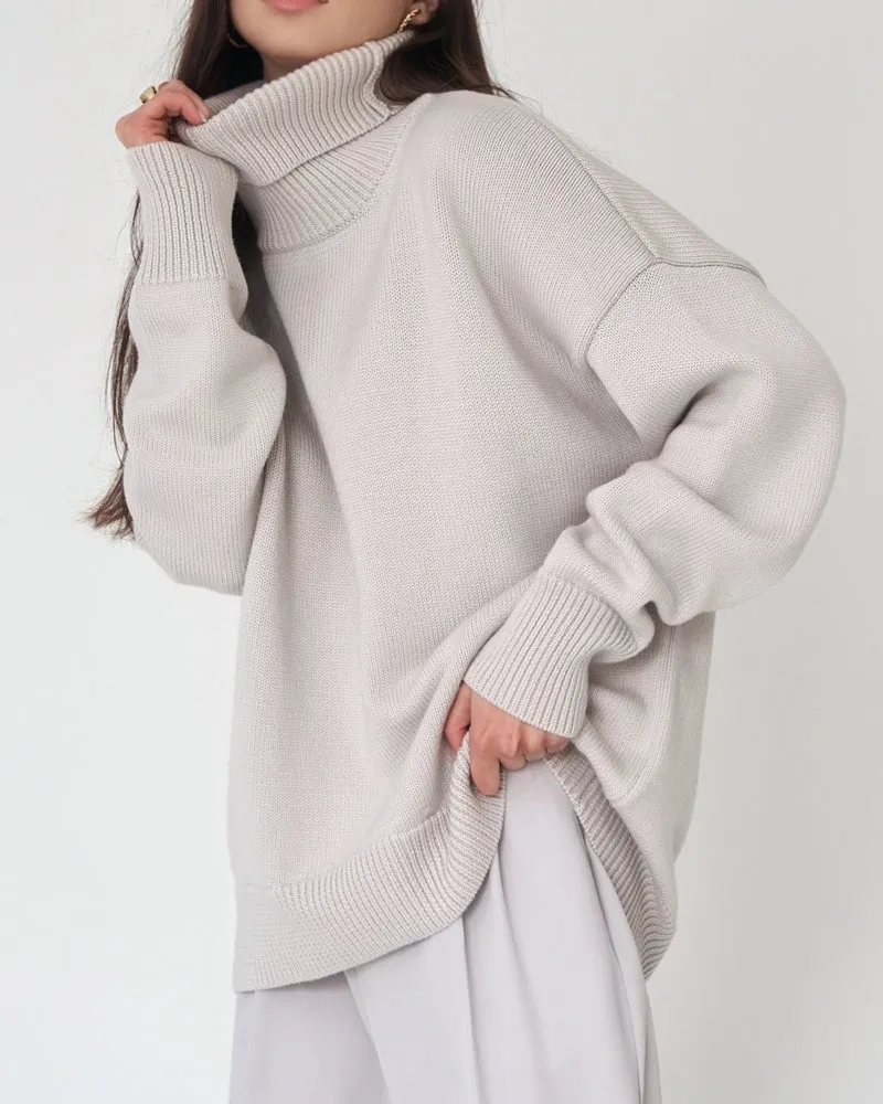 Lssiger, einfarbiger Rollkragenpullover