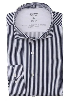 OLYMP Level Five 24/Seven Body fit Hemd Langarm Jersey Streifen dunkelblau
