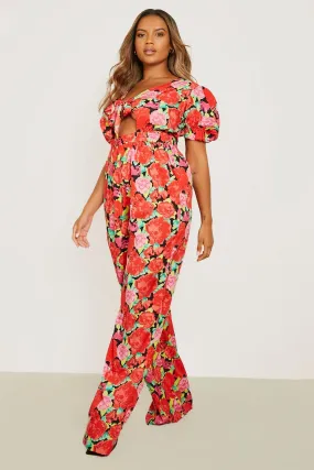 Plus floraler geschnürter Jumpsuit