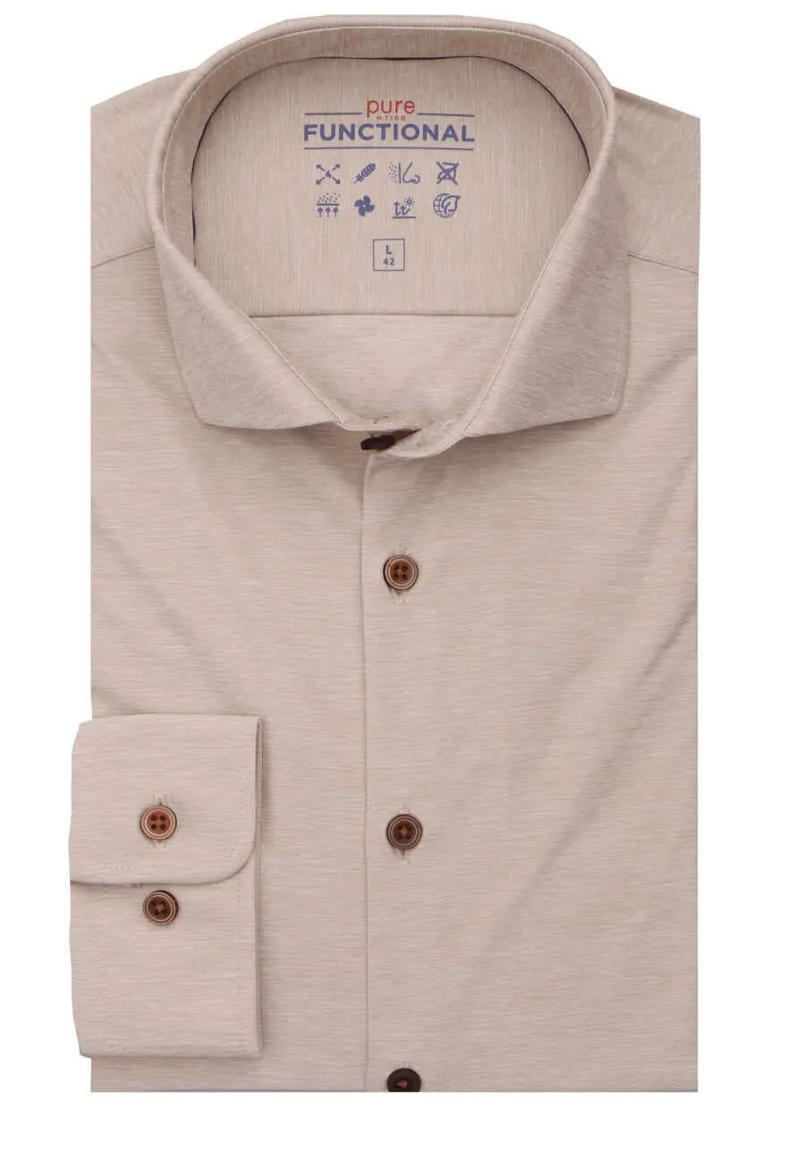 Pure Slim Fit Hemd Langarm Haifischkragen Functional Stretch beige