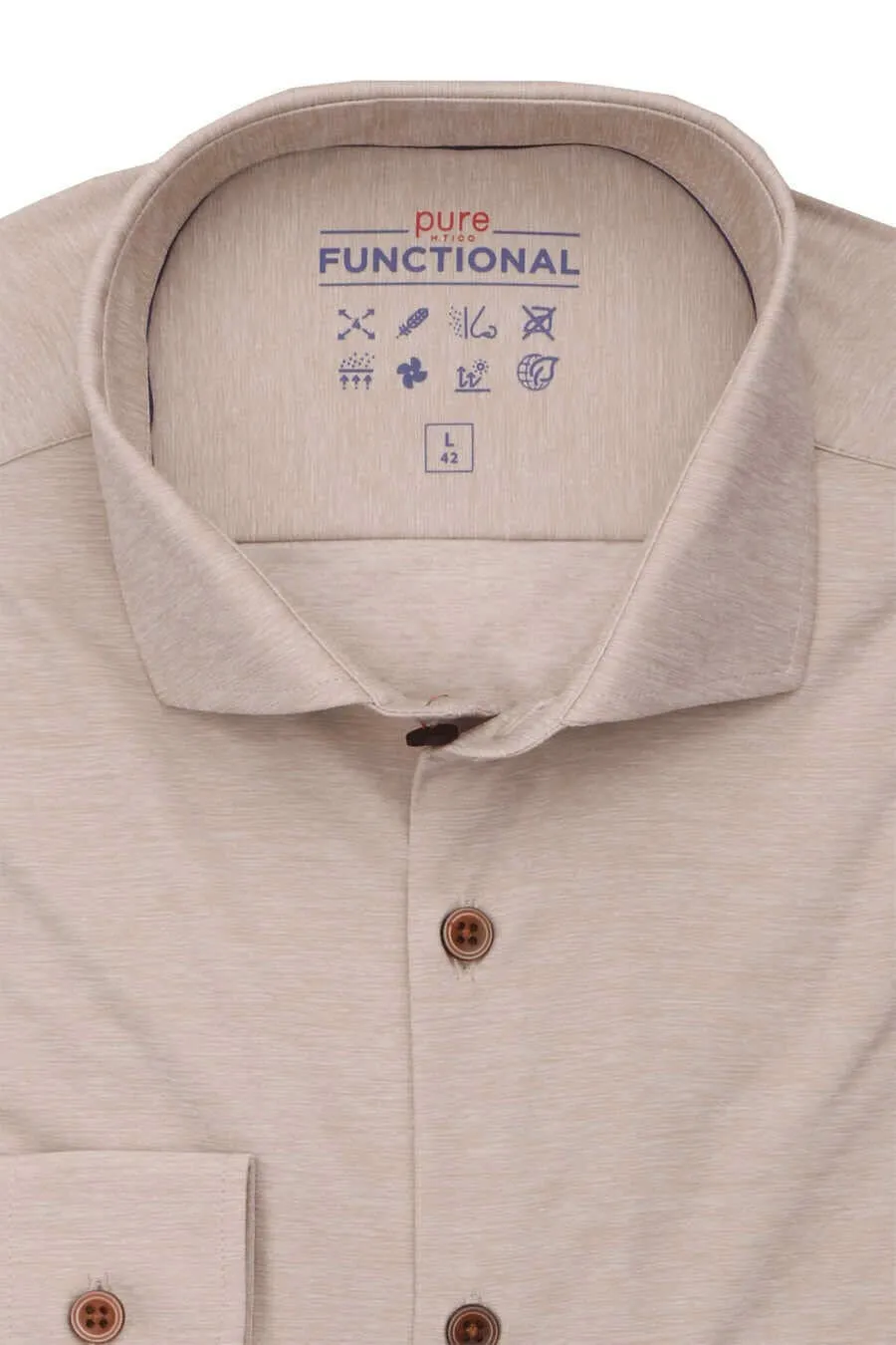 Pure Slim Fit Hemd Langarm Haifischkragen Functional Stretch beige