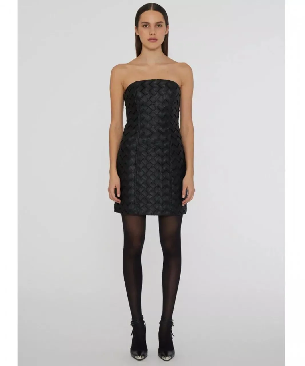   Rotate  ROTATE Schwarzes Minikleid aus geflochtenem Kunstl mehrfarbig