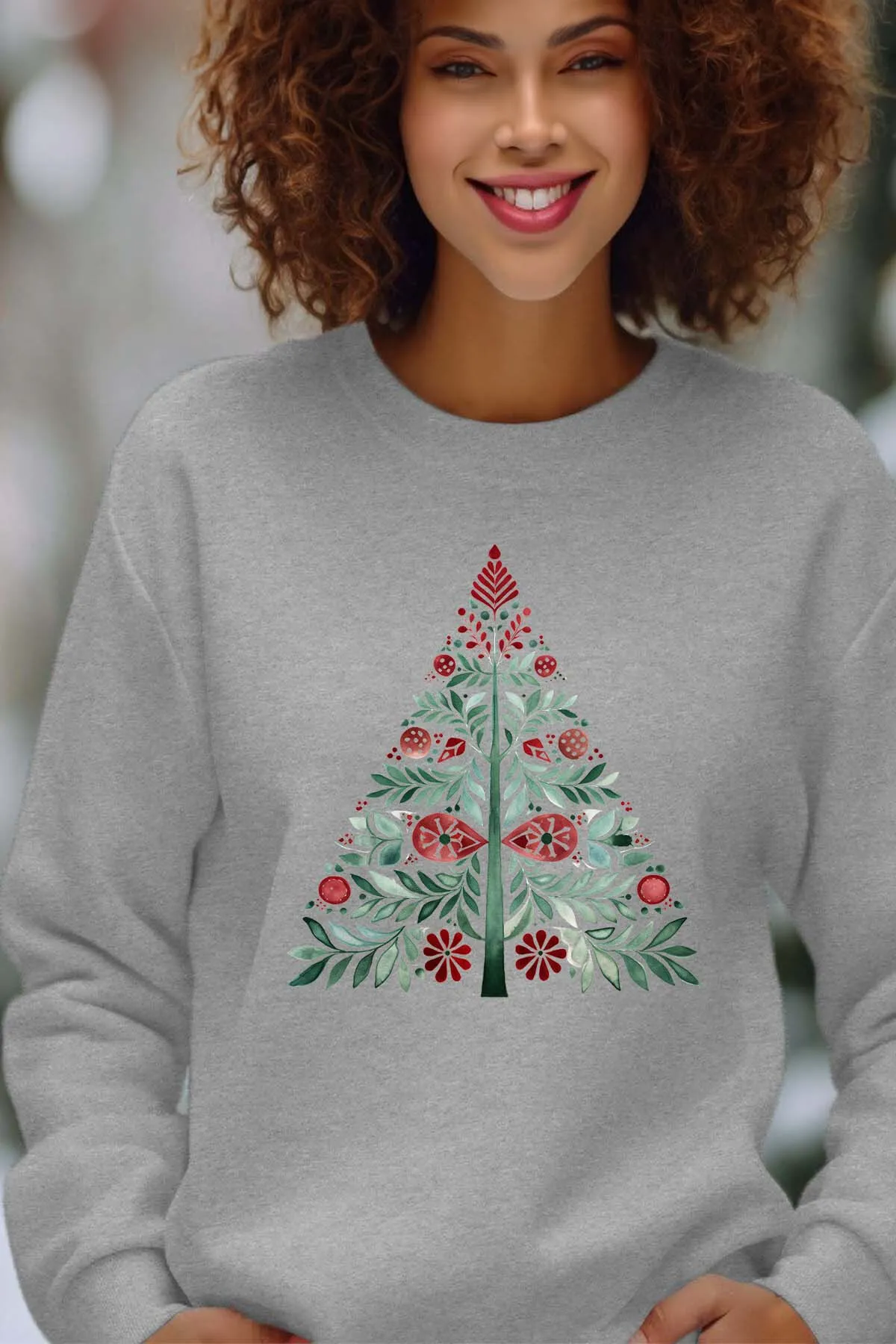 Sapin rot grün - Damen-Sweatshirt mit Rundhalsausschnitt