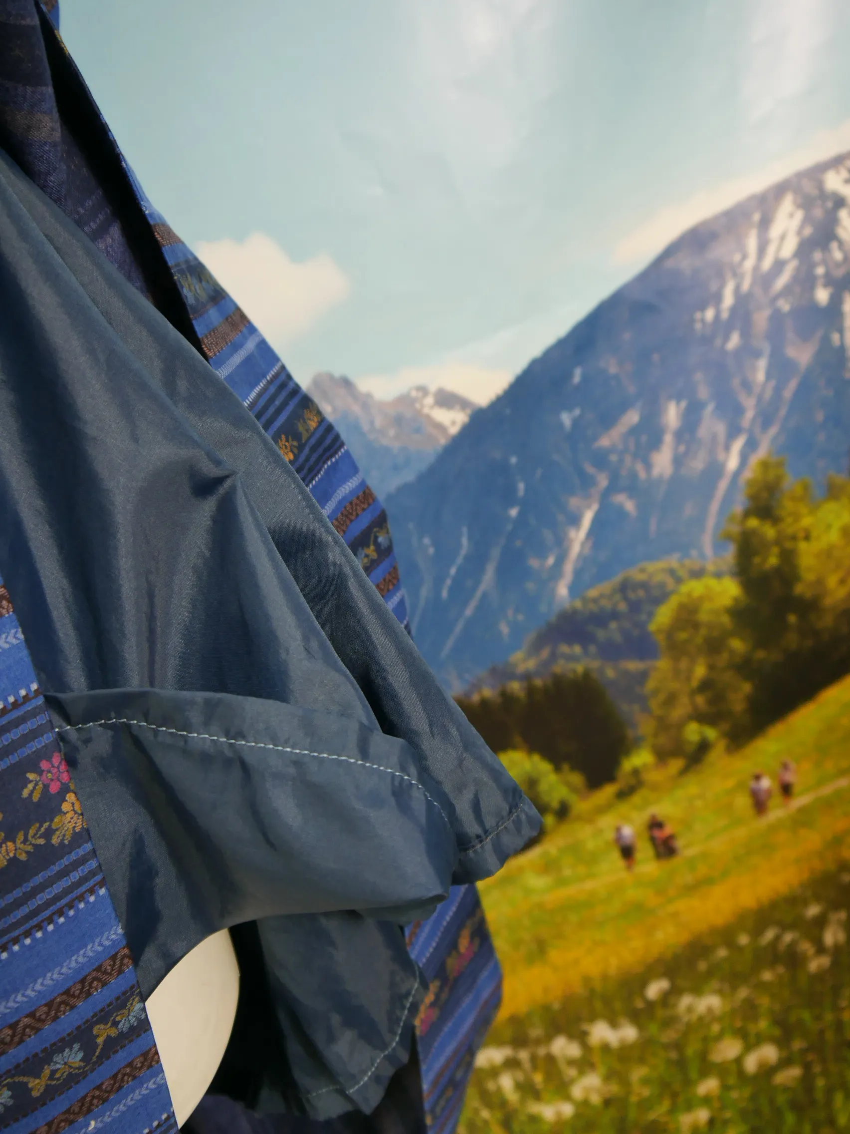 Trachtenrock Original Alpen Trachten Baumwolle blau mit Blumen Rock Gr.44