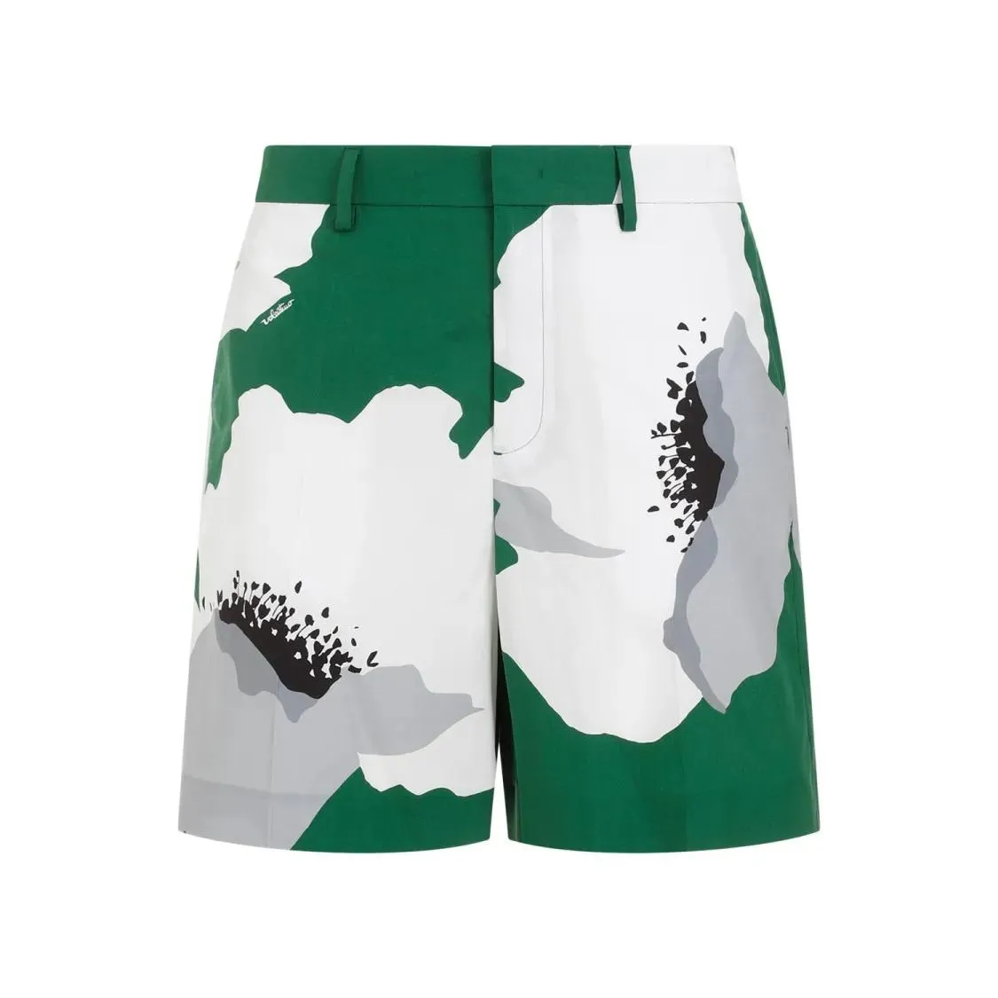   Valentino  Green And Gray Flowered Cotton Shorts Green  Legere Shorts 