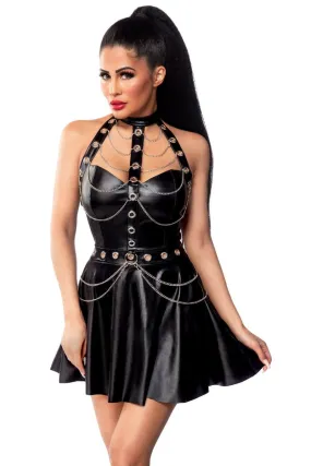 Wetlook Minikleid mit Ösen und Ketten (Grösse: XS)