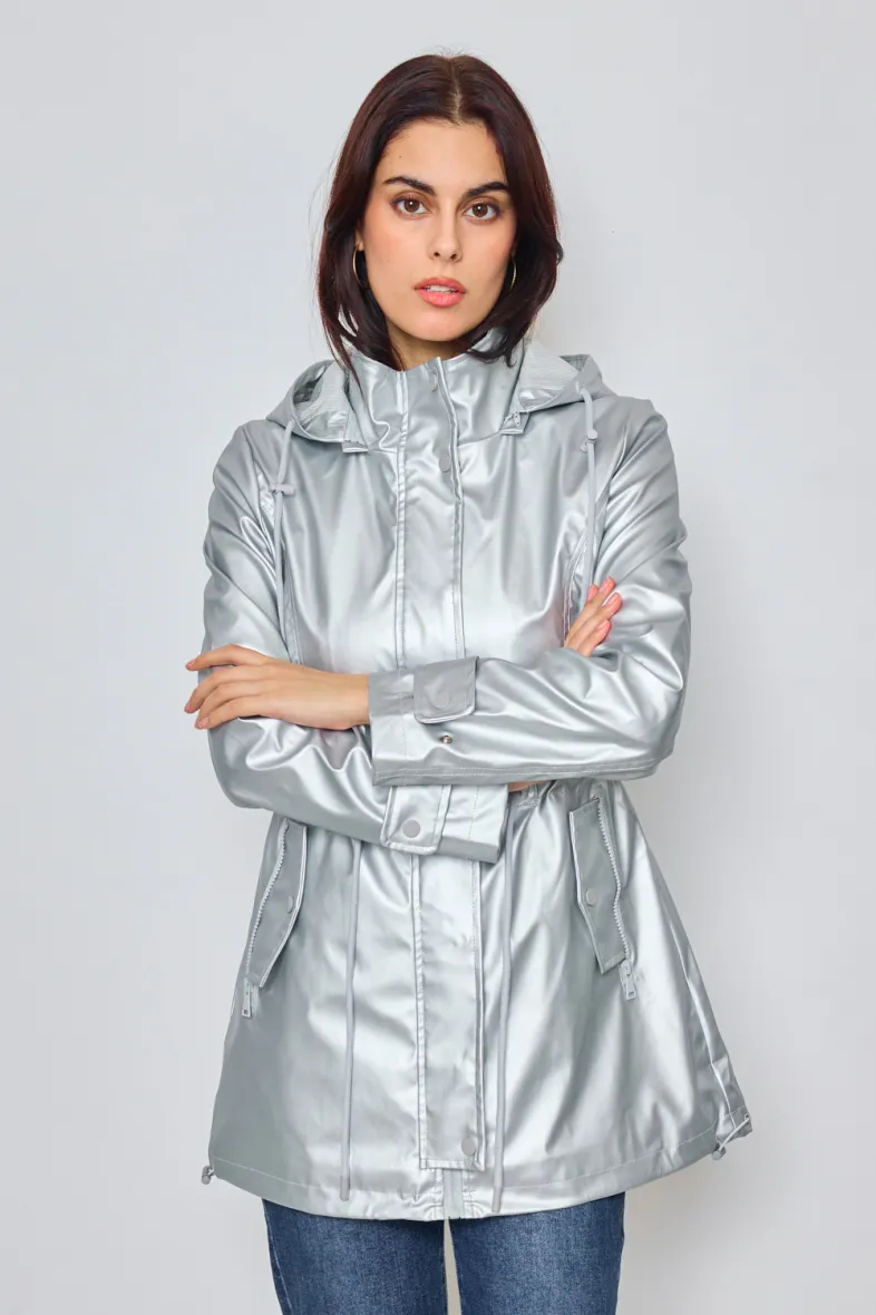 Windjacke mit glänzendem Matteffekt und abnehmbarer Kapuze