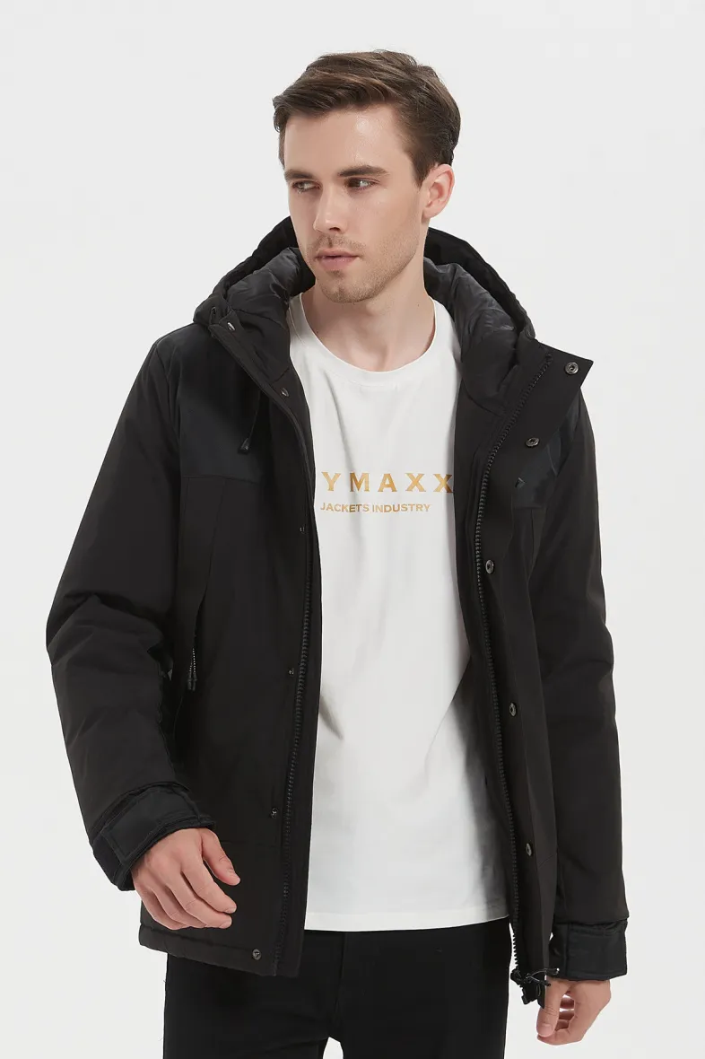 Zweifarbiger Pufferparka mit Kapuze und hohem Kragen